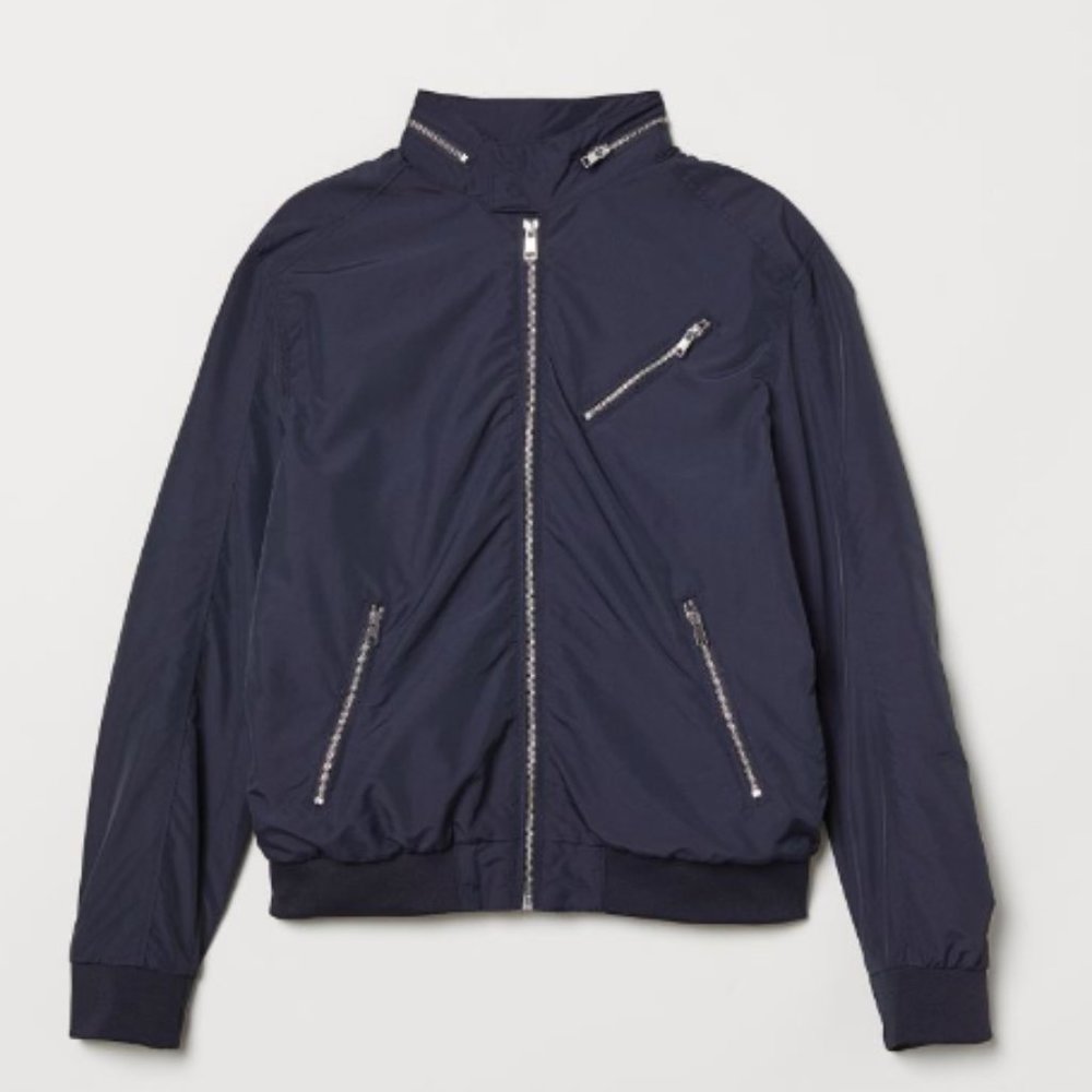 H&M | Mens Nylon-blend Navy Bomber Jacket | XL